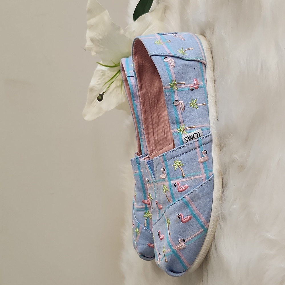 Toms Blue and Pink Flamingo Slip-Ons
